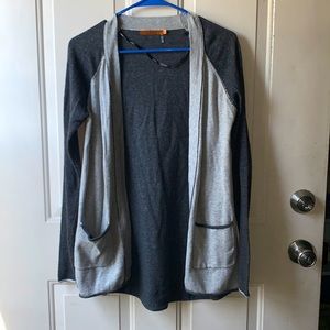 Light and dark gray cardigan sweater
